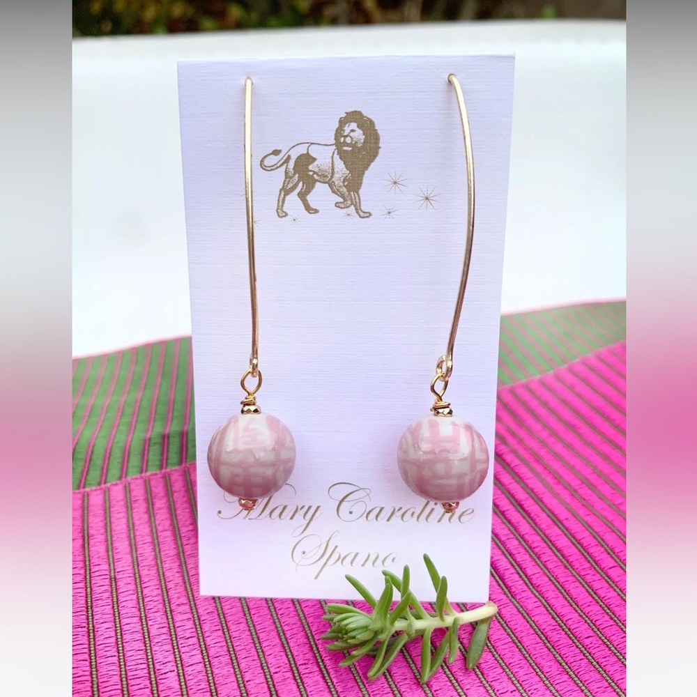 Mary Caroline Spano Chinoiserie Wishbone Earrings Azalea Pink